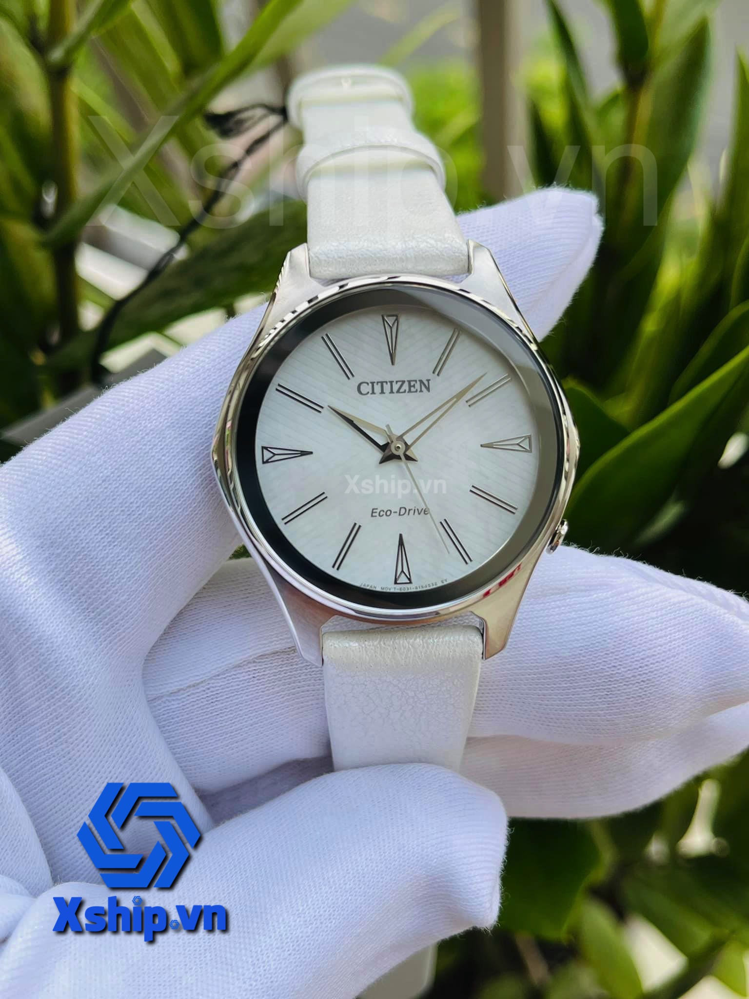 Citizen Womens White Dial Leather Band Eco-Drive Watch EM0597-12D